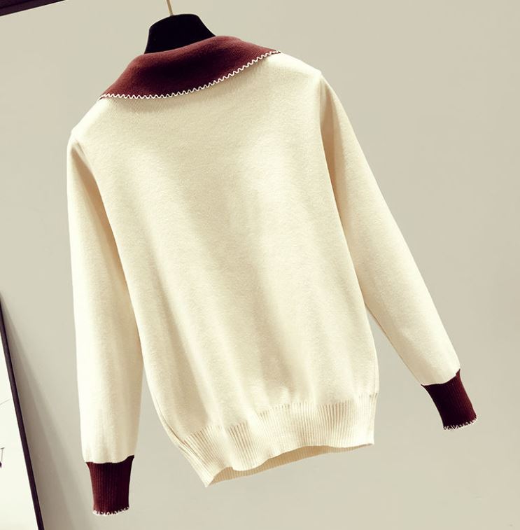 Women's Doll Collar Loose Pullover Knitted Bottoming Shirt Plus Fleece Thickened Large Size Short Sweater