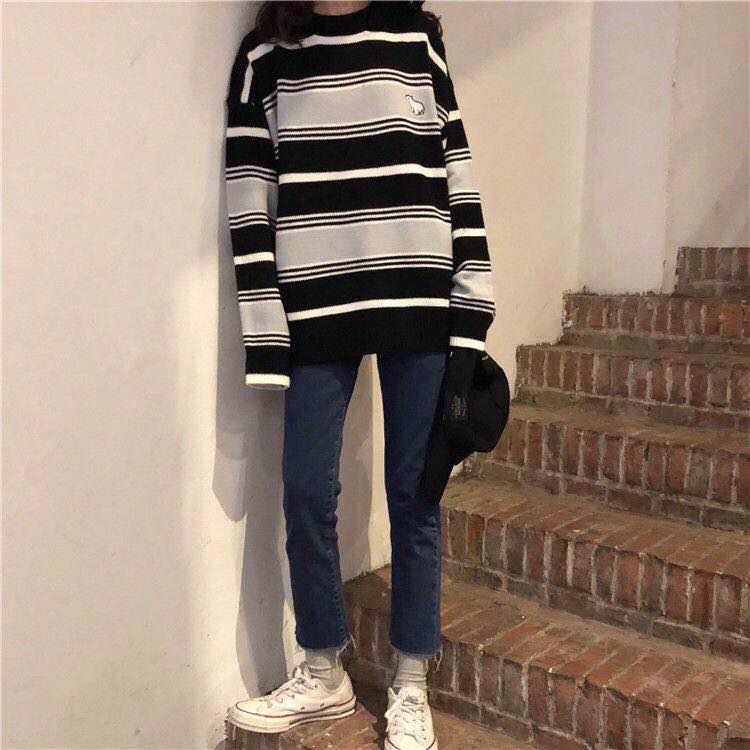 Pofulove Thick Winter Sweater Women Loose Pullover Harajuku Style Sweater Long-sleeved Jacket