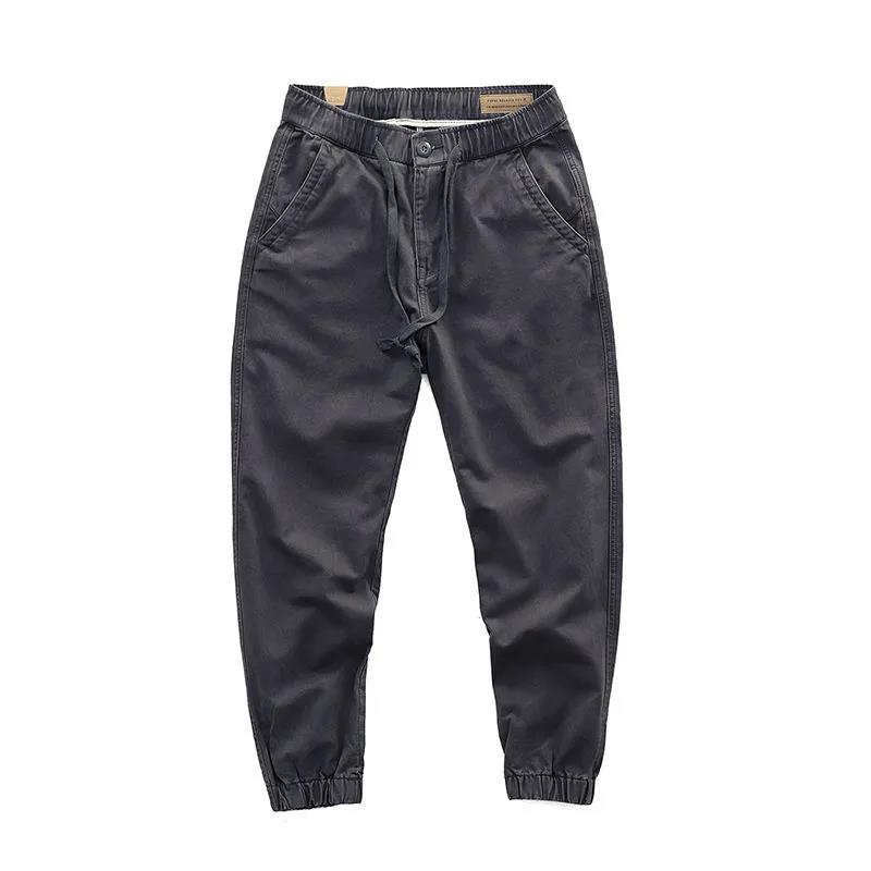 Retro Casual Overalls Pure Cotton Loose Straight Sports Nine-point Drawstring Trousers Men