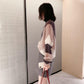 Ouqiu Hollow Knit Sweater Women's V-neck Long Sleeve Sweater Loose Outer Blouse