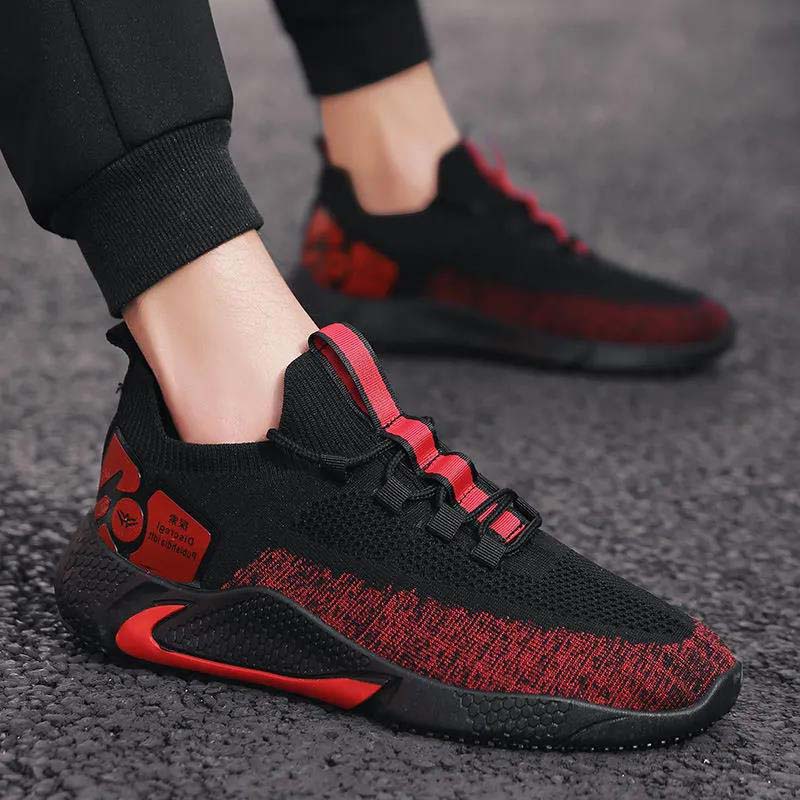 Spring Real Flying Knitting Shoes Men's Breathable Fashion Sneakers Black Gold Men's Sports Running Shoes Men's Shoes