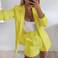2PCS Women's Spring and Summer Casual Suits Tops Shorts Suit Suits Ladies Sexy Lapel Cardigan Personality Two-piece Professional Suit