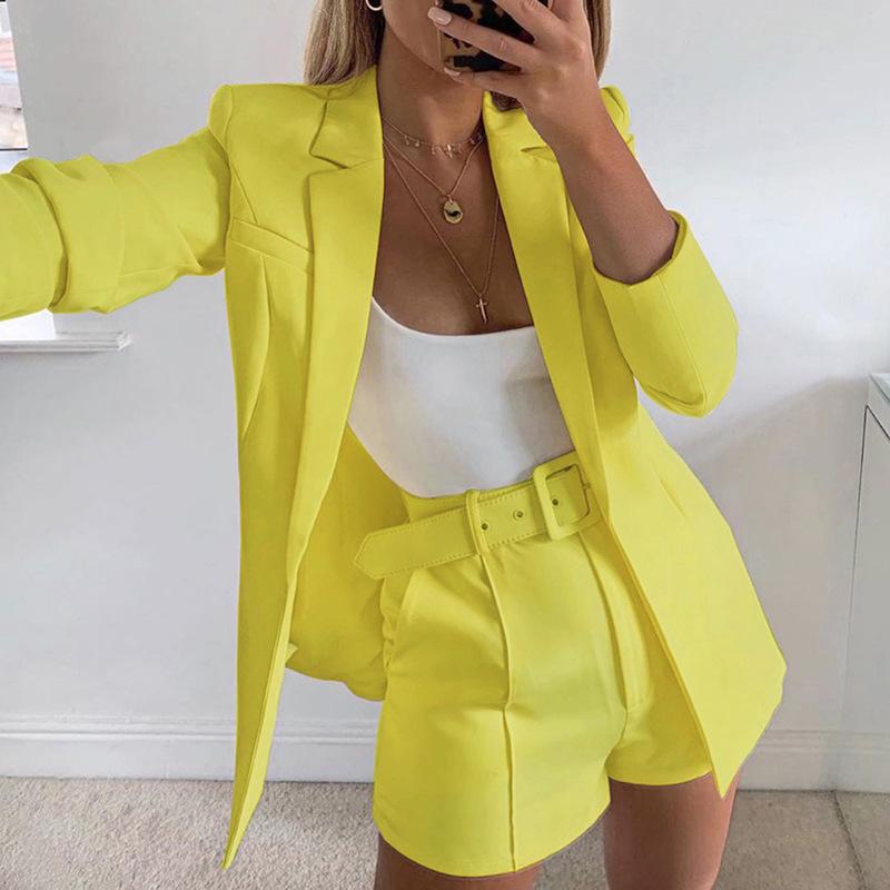 2PCS Women's Spring and Summer Casual Suits Tops Shorts Suit Suits Ladies Sexy Lapel Cardigan Personality Two-piece Professional Suit