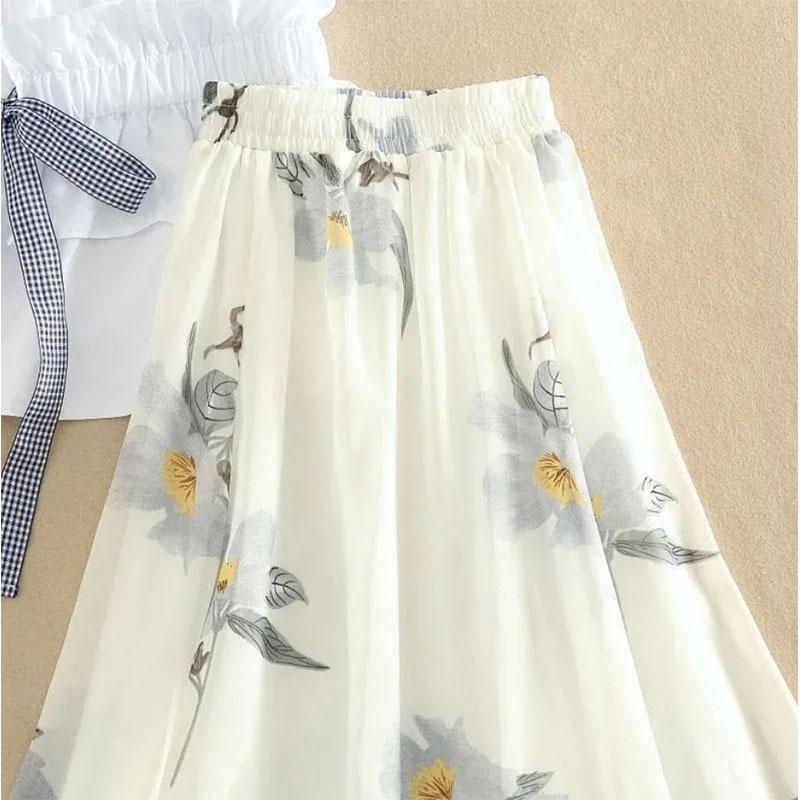 Chiffon Shirt Large Size Skirt Dress Set Waist Western Style High Waist A-Line Skirt