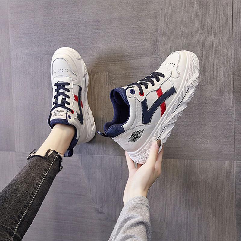 Spring Autumn Leather White Shoes Sports Shoes Casual Shoes College Style All-match Platform Shoes Women