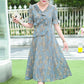 Chiffon Dress Spring Summer Ladies Irregular Over The Knee Long Dress Retro Lotus Leaf Floral Dress Round Neck Short Sleeves