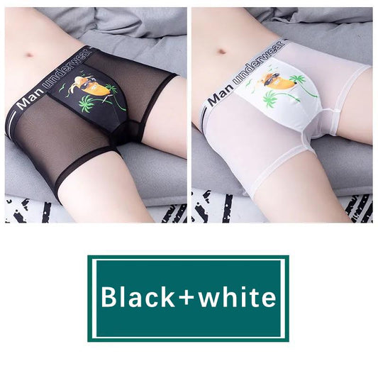 Summer Men's Underwear Thin Section Breathable Ice Silk Personality Mesh Briefs Boxer Shorts 2 Packs