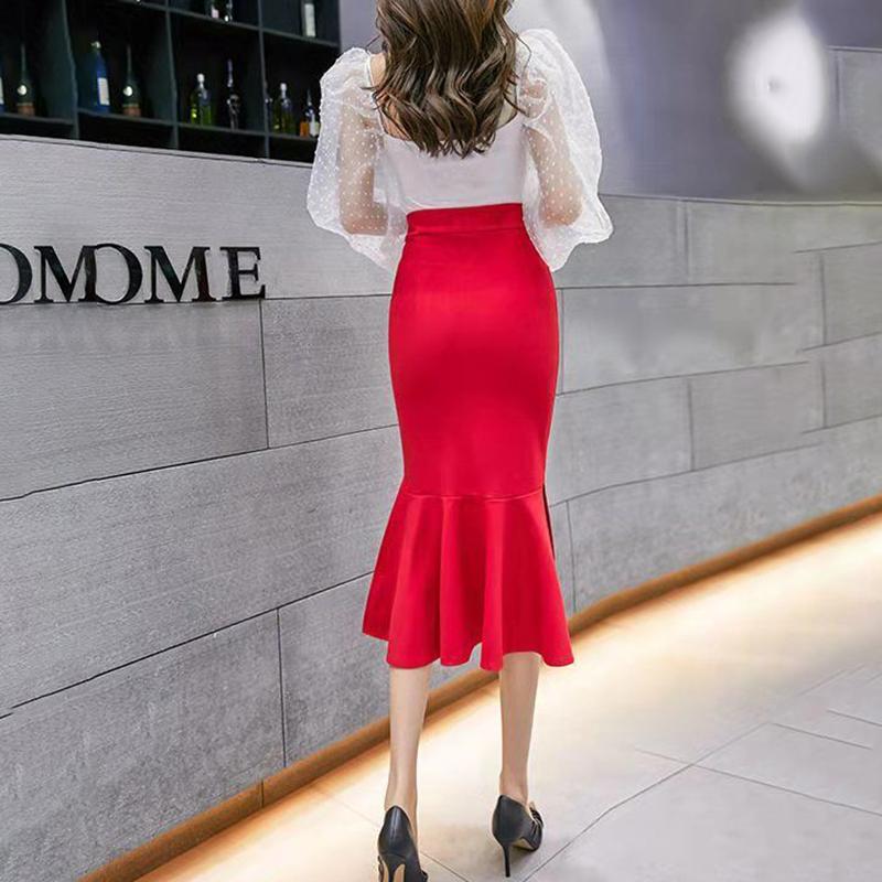Summer Skirts Mid-length Fishtail Skirts Hip Skirts Temperament Ladies High Waist Thin Skirts Hip Skirts Female Fishtail Skirts