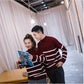 Autumn and Winter Casual Sweater Striped Pattern Loose Top Men and Women Half High Neck Lover's clothes