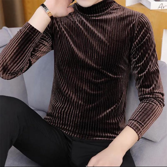 Autumn Men's Half-high Collar Long-sleeved Sweater Korean Slim Velvet Bottoming Youth Sweatshirts