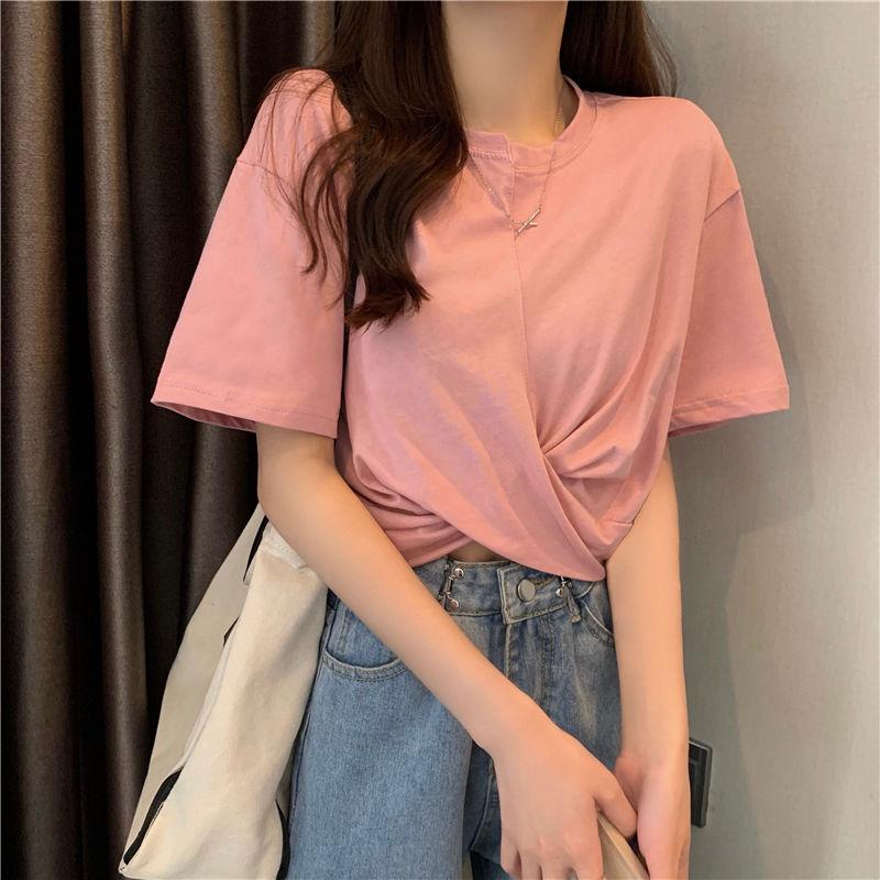 Splicing T Shirt Summer Fashion Women  Solid Color Cool Irregular Streetwear Hip Hop T-Shirt