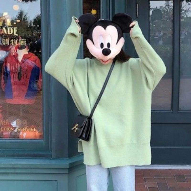 Pofulove Elegant cute sweater women milk blue sweater forest autumn and winter loose long tide