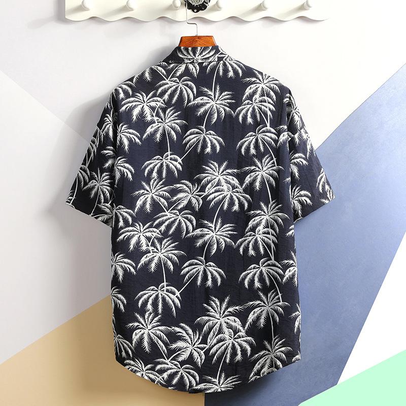 Hawaiian Beach Shirt Palm Leaf Print Tee Half Sleeve Retro Clothes Button Up Top Plus Size Loose Overshirt Casual Male Undies