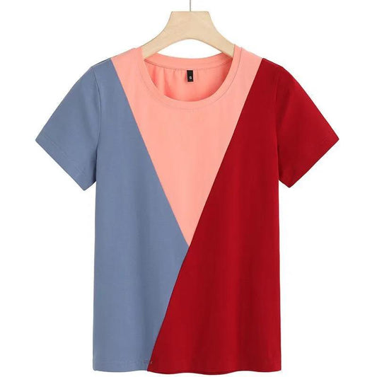 Large Size Top Women's Summer Loose Short Round Neck Simple Short Sleeve T-shirt