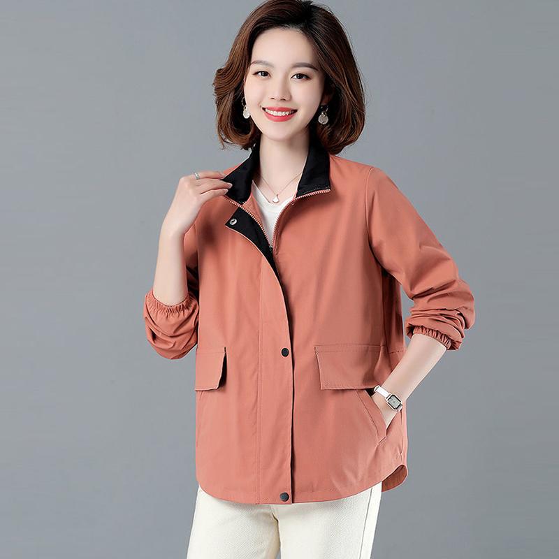 Windbreaker Women's Short Jacket Spring Loose Stand Collar Loose Jacket Women's Spring and Autumn