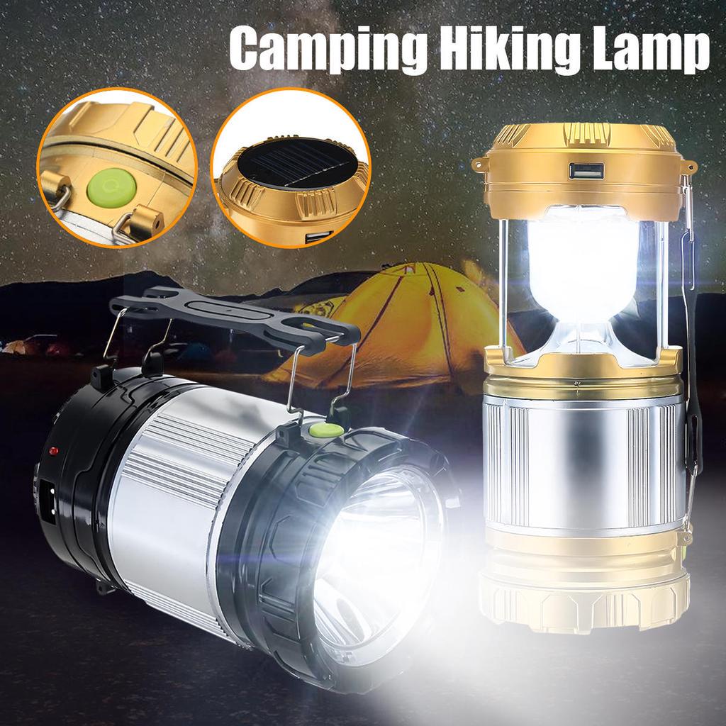 Solar Camping Retractable Tent Solar Lantern Portable Led USB Rechargeable Lamp with Charger Cable