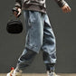 S-5XL Men's Spring and Autumn Overalls Plus Size Long Jeans Washed Loose Stitching Solid Color All-match Leggings Cropped Pants