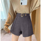 Wool Shorts Women High Waist Plaid Wide Leg Shorts Casual Loose Boots Shorts