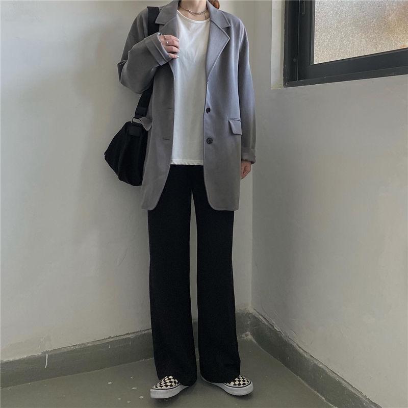 WTEMPO Elastic Waist Super Long Straight Leg Loose and Thin Women's Wide-leg Trousers High Waist Big Pocket