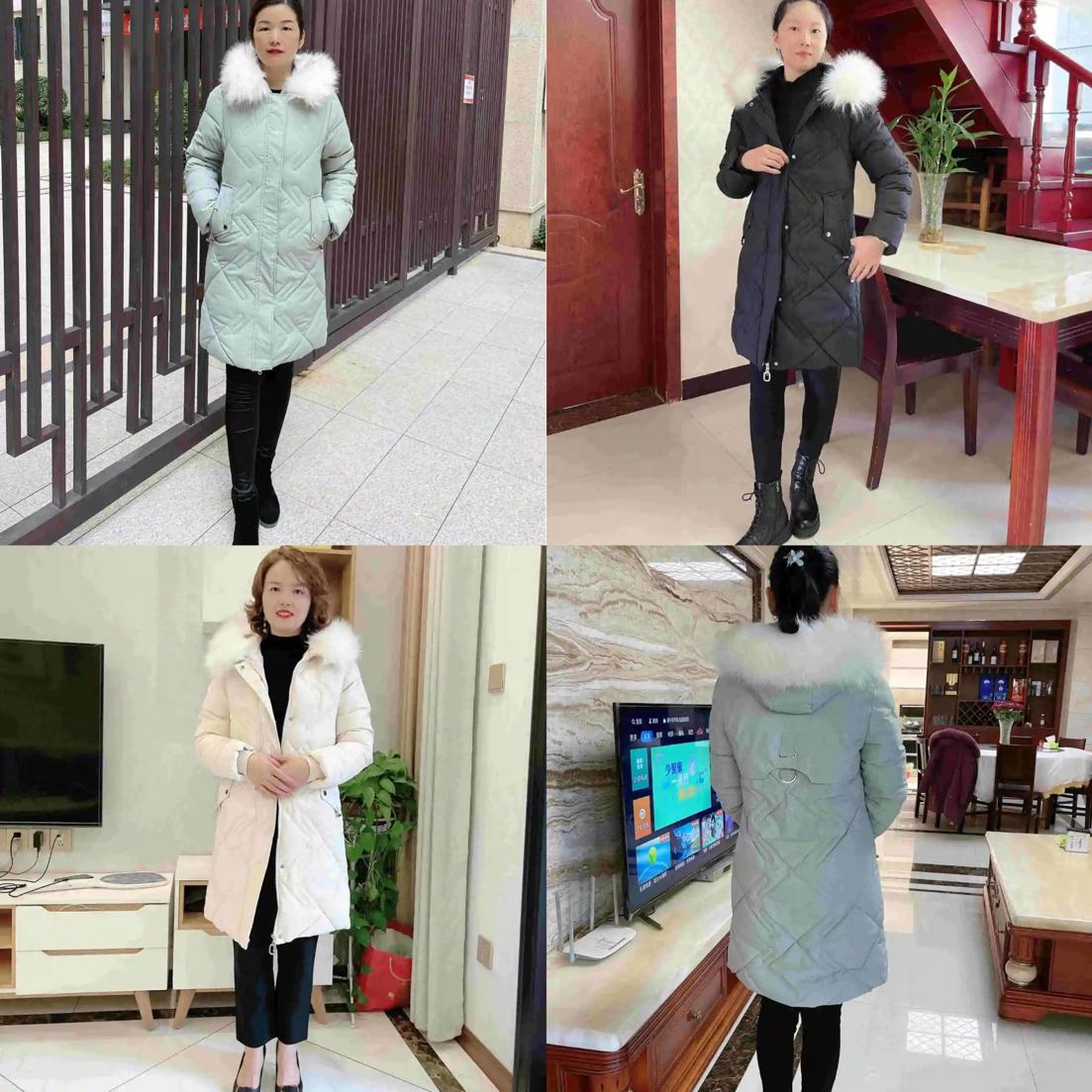 Winter Women's Long Jacket Casual Warm Coat Hooded Fur Collar Slim Padded Jackets Outwear Solid Color Zipper White Balck