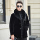 Thicken Plus Fleece Warm Jacket for Autumn and Winter Fashion Trend Handsome Black Button Big Fur Collar Men Jacket