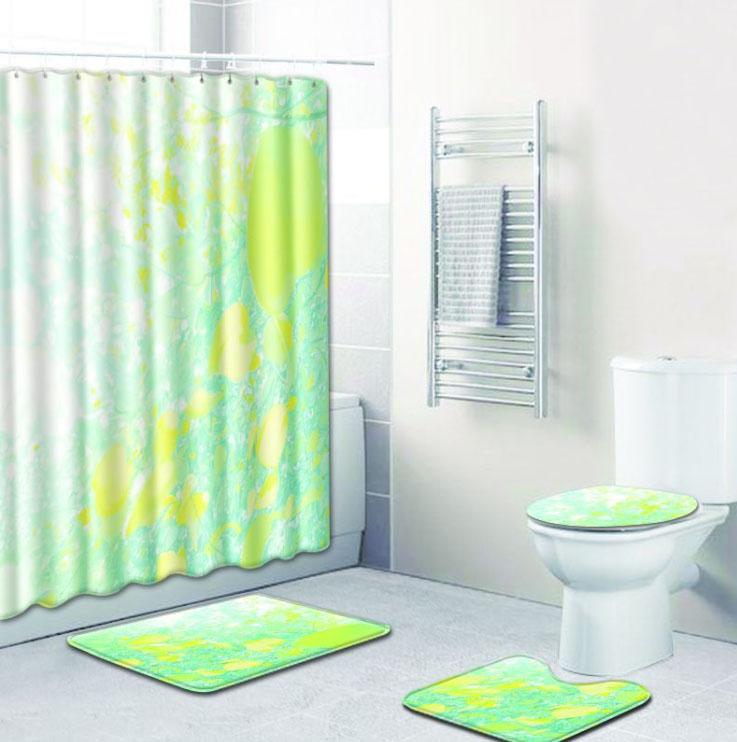 4-piece Shower Curtain and Cushion Bathroom Set Shower Curtain Non-slip Bath Mat Toilet Seat Cover Carpet Home Decor