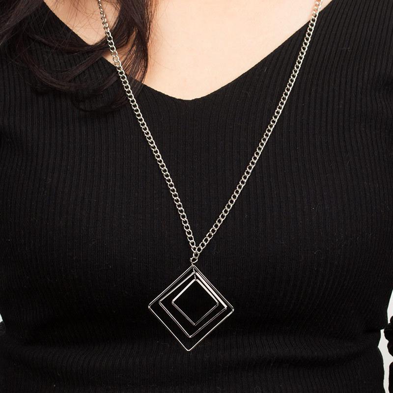 Square Multilayer Geometric Necklace Classic Long Style Wild Free Quality Handmade Sweater Chain