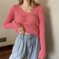 Girly White V-neck Sweater Women Spring and Autumn Korean Loose Thin Long-sleeved Sunscreen Top