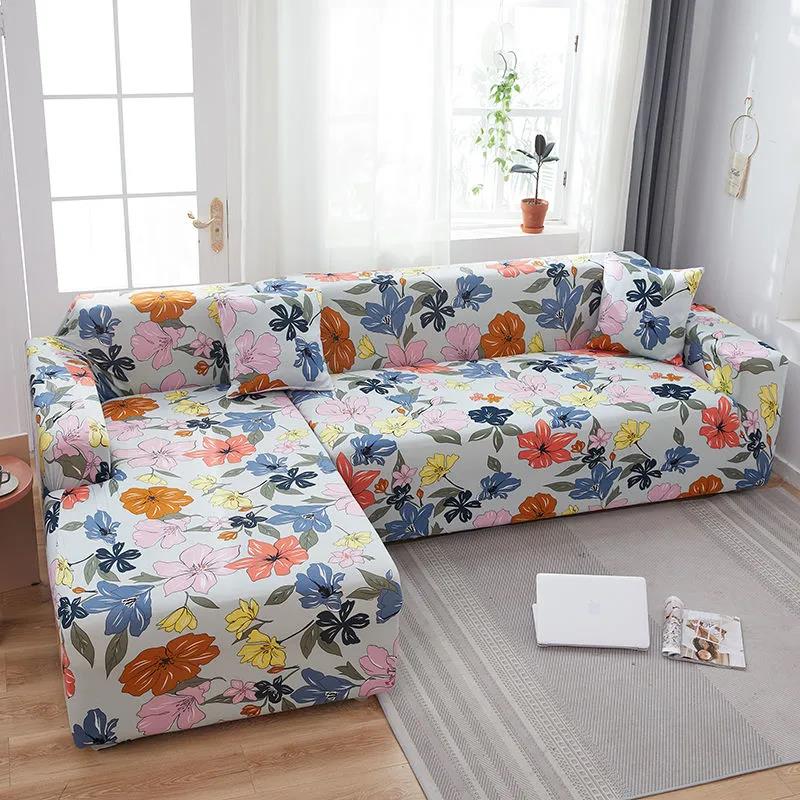 Square Lattice Printed L Shape Sofa Covers for Living Room Sofa Protector Anti-dust Elastic Stretch Covers for Corner Sofa Cover
