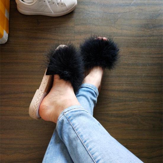 Fur Furry Slide Sweet Feather Thick Bottom Beach Female Sandals Hair Flip Flops Women Home Slippers Indoor Soft