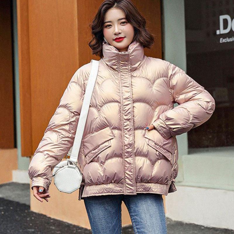 Down Cotton Jacket Winter Loose Korean Color Glossy No-wash Stand Collar Short Cotton Jacket Suitable for Women