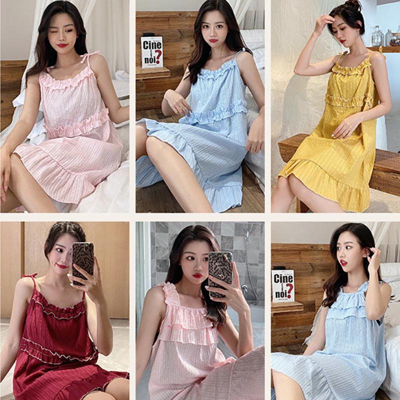 Fashion Cotton Strap Dress Summer Plus Size Sexy Sleeveless Dress Women Pleated Ruffle Dress