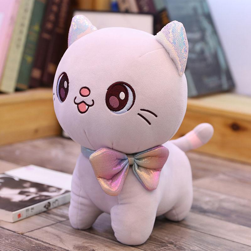 Children's Plush Toys Cute Cat with Bow Plush Dolls Toys Lovely Gift Stuffed Soft Girl Doll Cushion Sofa Pillow Gifts Xmas Gift Party Decor