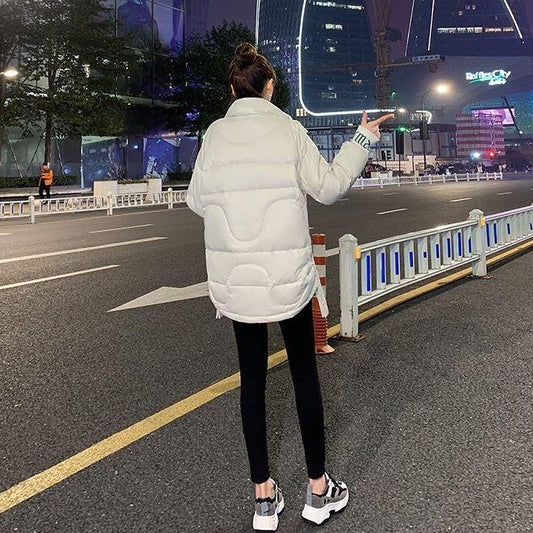 Winter Down Jacket Women's Short White Duck Down Loose Stand-up Collar Bright Surface Thickened Large Size Bread Jacket