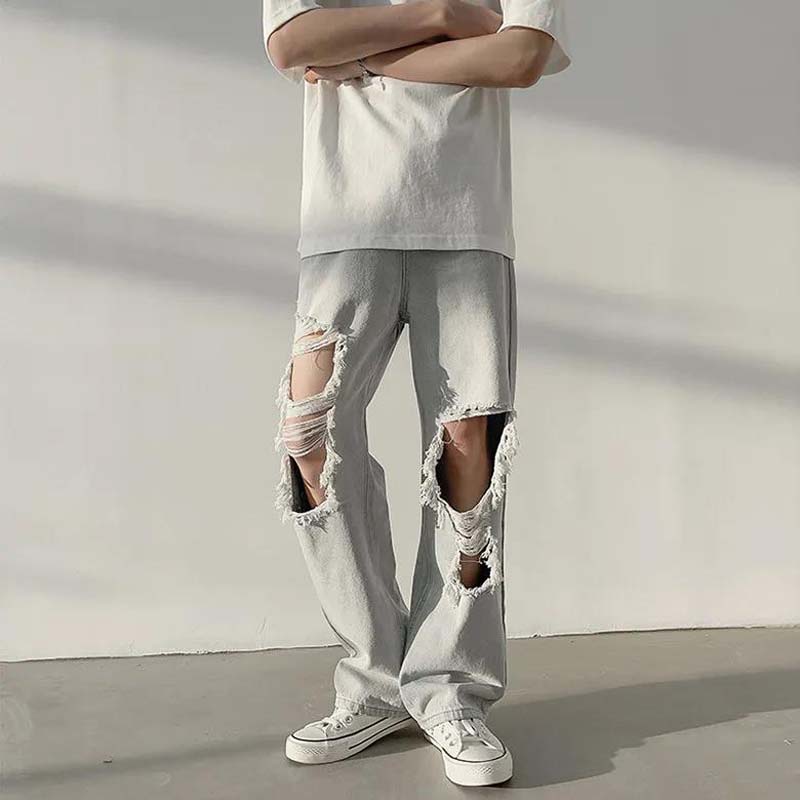 Jeans Men's Loose Straight-leg Casual Pants Summer Thin Ripped Pants