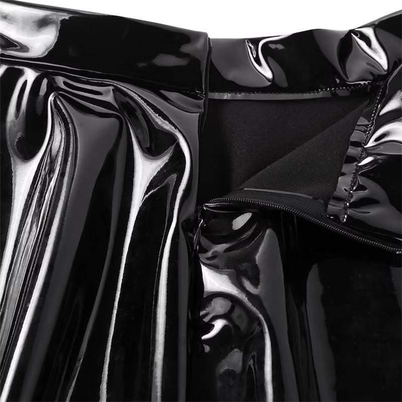 Gothic Black Ladies Skirt Harajuku Korean PU Leather A-Line Skirts Women Casual High Waist Zipper Solid Female Mini Skirt