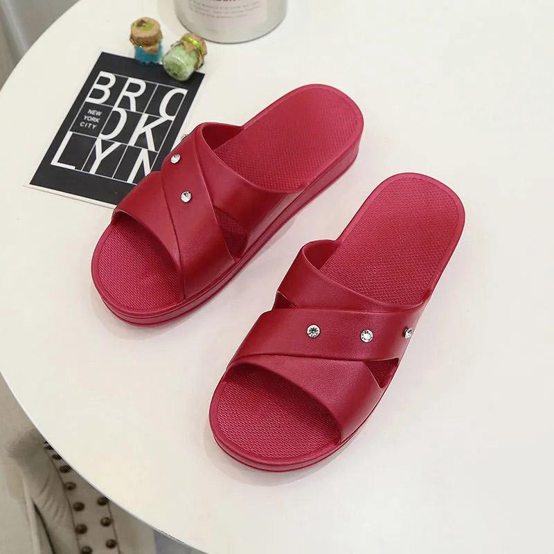 Women's Summer Thick-soled Slippers Home Bathroom Bath Non-slip Slippers Korean Casual Medium-heeled Slippers Mother Sandals Flip Flops