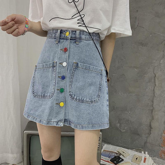 Denim Skirt Spring Summer Women Short A-line Buttom Skirts High Waist Slim Pocket Clothes for Female Causal Summer Women Skirt
