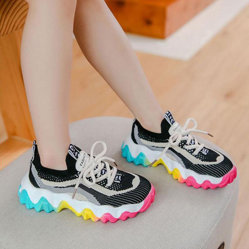 Children's Girls'  Boy Shoes Spring Summer Korean Version  Sports Shoes  Breathable Lightweight Flying Shoes Middle-aged Students' Casual Shoes
