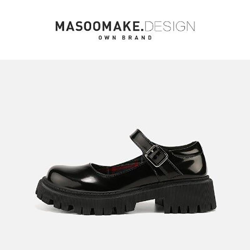 Korean Style Thick-soled Round-toe Thin Women's Shoes All-match Retro British Style Leather Shoes Japanese Women's Small Leather Shoes