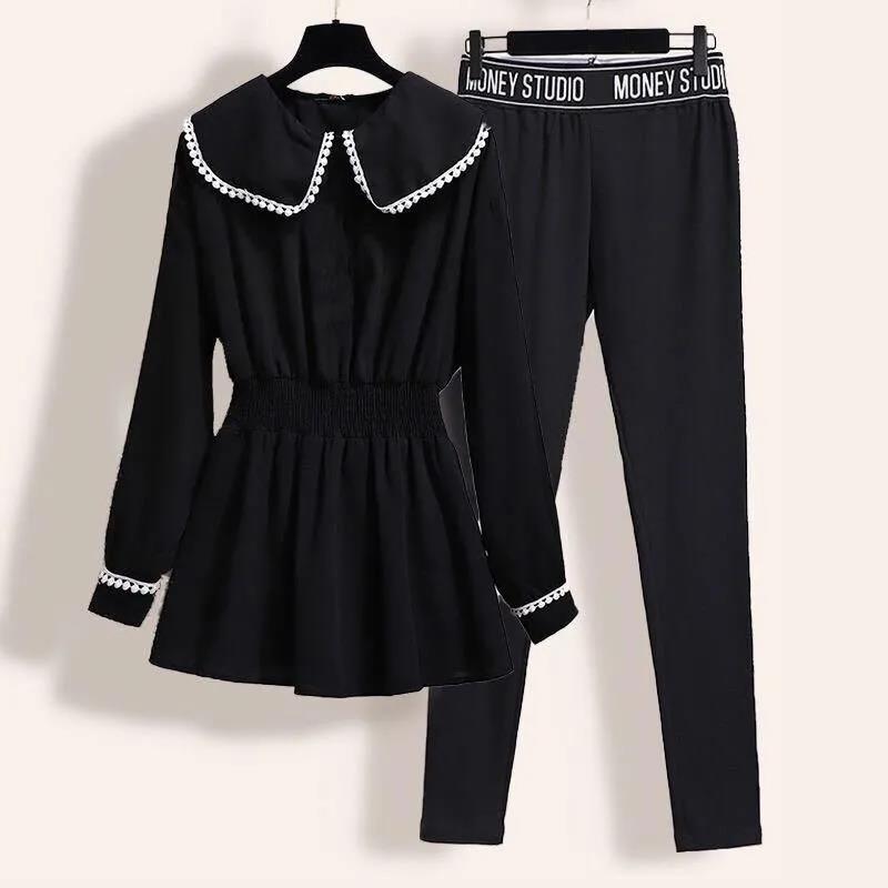 2021 Spring and Autumn Two-piece Plus Size Women's Fashion Slim and Loose Black Suit Women