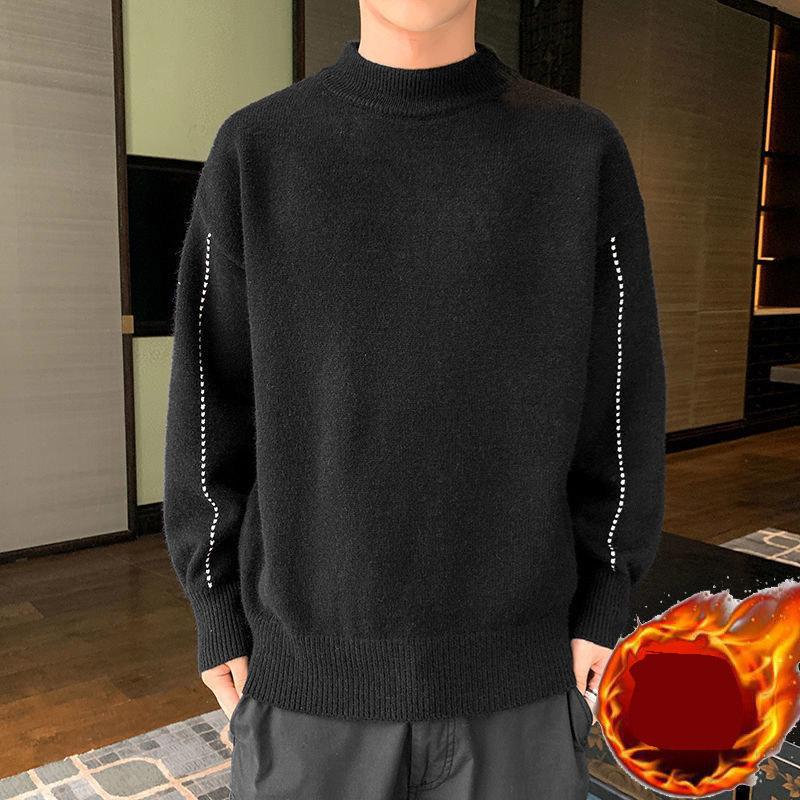 Autumn and Winter Semi Turtleneck Sweater Men's Handsome Trend Thick Sweater Loose Inner Warm Sweater