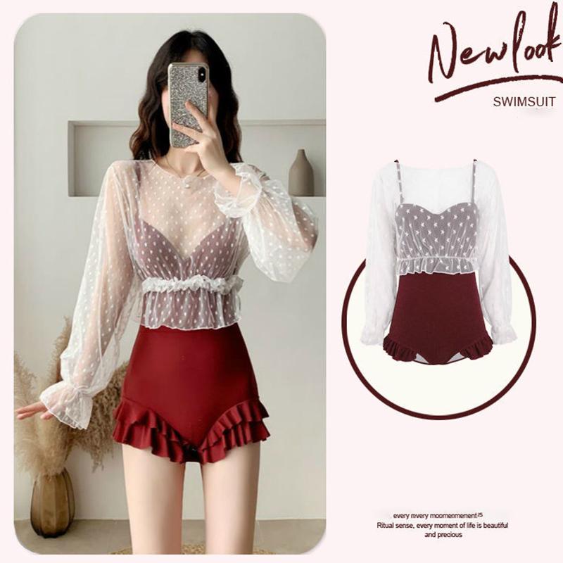 Swimsuit Women's Belly Slimming One-piece Blouse Two-piece Vacation Beach Swimwear Sweet and Cute One-piece Swimsuit