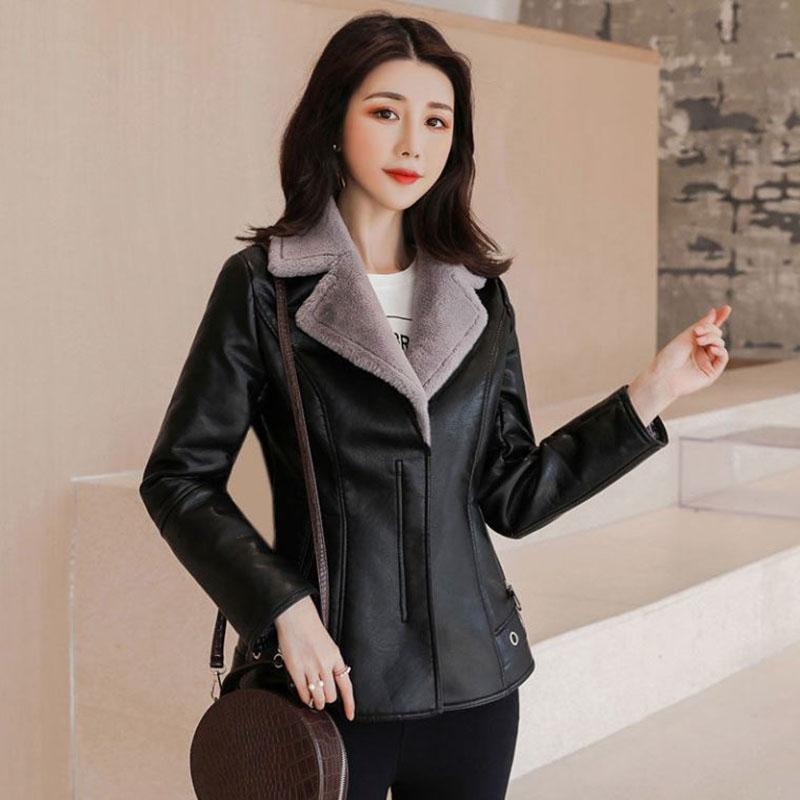 Winter Leather Jacket and Fur In One Medium and Long Women's Lamb Fur Jacket Plus Velvet Thickening Large Size Leather Jacket