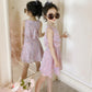 Girls' Dress Summer Broken Flowers Dress Children Net Red Girl Chinese Style Fake Two Pieces of Lace Skirt