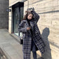 Autumn and Winter Woolen Coat Retro Plaid Mid-length Woolen Coat Thickened Plus Cotton Over-the-knee Plus Size Woolen Coat