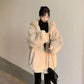 Autumn and Winter Loose Plush Faux Rabbit Fur Faux Fur Mid-length Thick Hooded Jacket Women