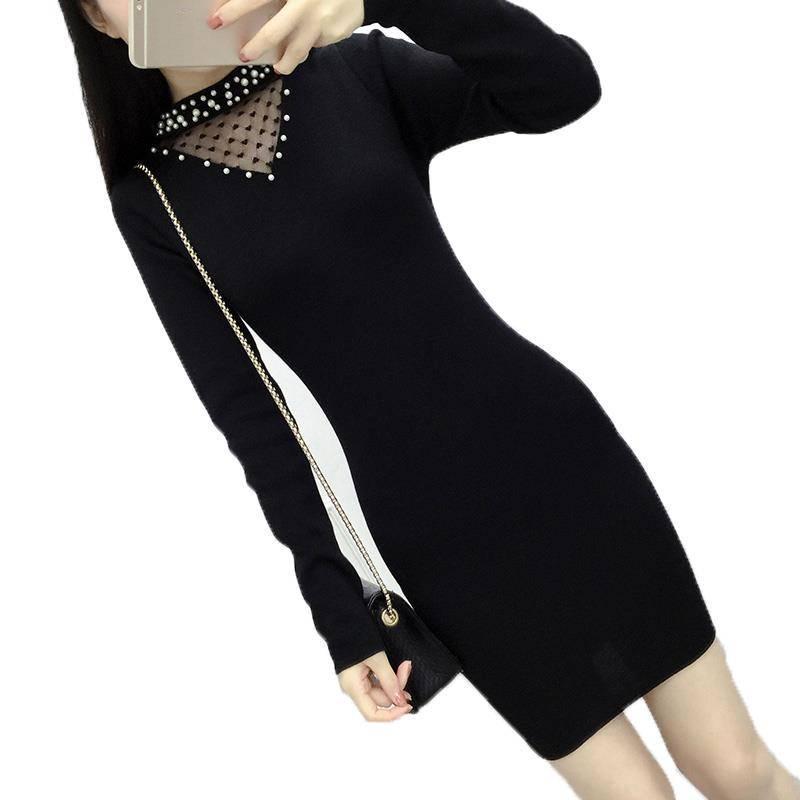 Women Sweater Dress O-neck Full Sleeve Sashes Stretch Vestidos Female Knee-length Knitted Dress