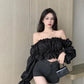 Lantern Sleeve Summer Shirt One-Shoulder Top Jacquard Slim Short Sexy T-Shirt Shirts