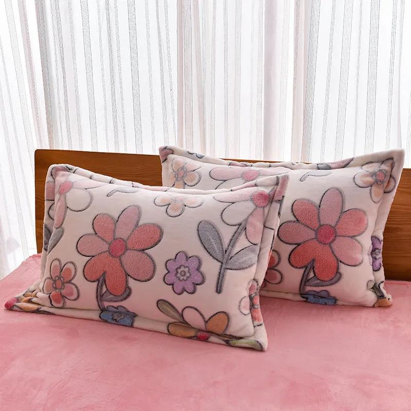 Coral Velvet Pillowcase for A Pair of Double-sided Winter Thick Warmth Single and Double Pillowcase